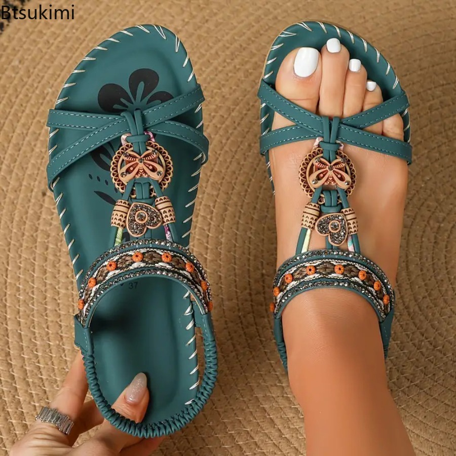 Ethnic And Fashion - Kadın Bohemian Sandalet Açık Plaj Elbise
