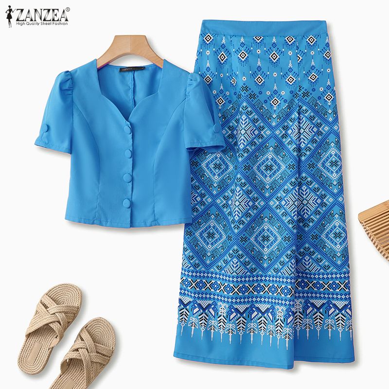 Yaz 2 Parça Setleri ZANZEA Kar - Ethnic Fashion Clothing incelemesi ve fiyatı